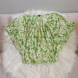 Rafaella Blouse Green Floral Shirt Top Medium BUTTERFLY SLEEVE